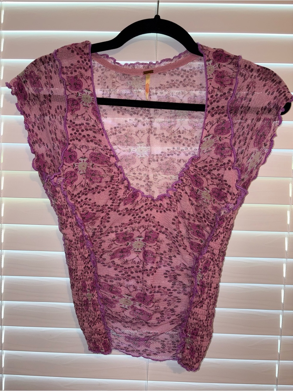 Free People Lavender Floral Lace V-Neck Camisole